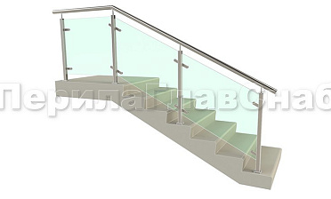 Ограждение лестницы с квадратными стойками и пластинчатыми стеклодержателями купить в Ростове-на-Дону