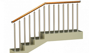 Ограждения с двумя стойками в каждую ступень с деревянным поручнем и без ригелей купить в Ростове-на-Дону