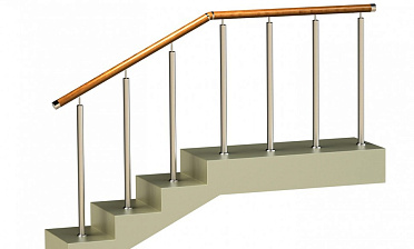 Ограждения со стойками в каждую ступень с круглым деревянным поручнем без ригелей купить в Ростове-на-Дону