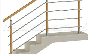 Четыре ригеля на держателях, квадратный деревянный поручень и стойки с деревянными вставками купить в Ростове-на-Дону