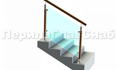 Ограждение с круглым деревянным поручнем с зажимными стеклодержателями и стойками с деревянными вставками купить в Ростове-на-Дону