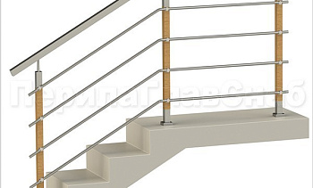 Четыре ригеля на держателях, квадратный поручень и стойки с деревянными вставками в Ростове-на-Дону. Готовые проекты ПерилаГлавСнаб Четыре ригеля на держателях, квадратный поручень и стойки с деревянными вставками в Ростове-на-Дону. Готовые проекты ПерилаГлавСнаб