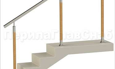 Нержавеющие ограждения без ригелей с квадратным поручнем и стойками с деревянными вставками купить в Ростове-на-Дону