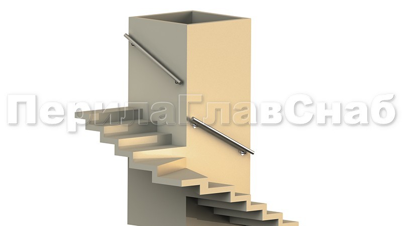 Пристенный поручень вокруг шахты лифта не завязан на повороте. Пристенный поручень вокруг шахты лифта не завязан на повороте.